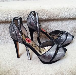 Sam Edelman Paisley Silver Sequin Peep Toe Heel